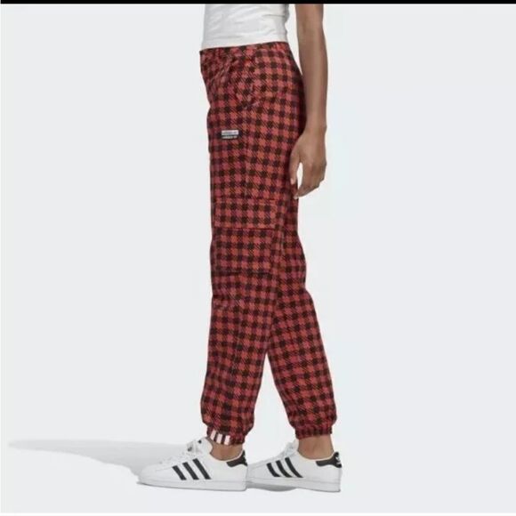 Adidas RYV Red Houndstooth High Rise Cargo Pants Sz XS - Picture 1 of 14